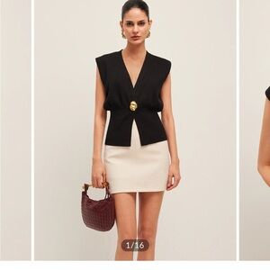 Black V-Neck Sleeveless Top with Gold Button